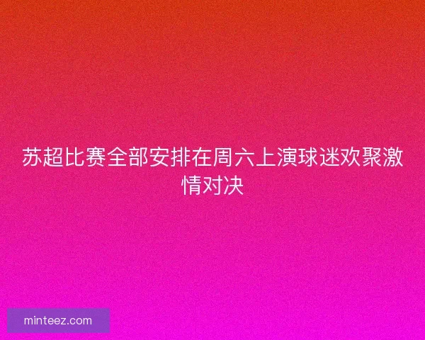 苏超比赛全部安排在周六上演球迷欢聚激情对决